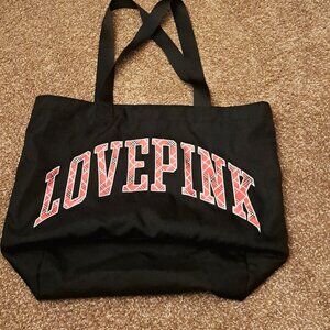 Victoria's Secret PINK Love Pink Large Black Zip Tote Bag